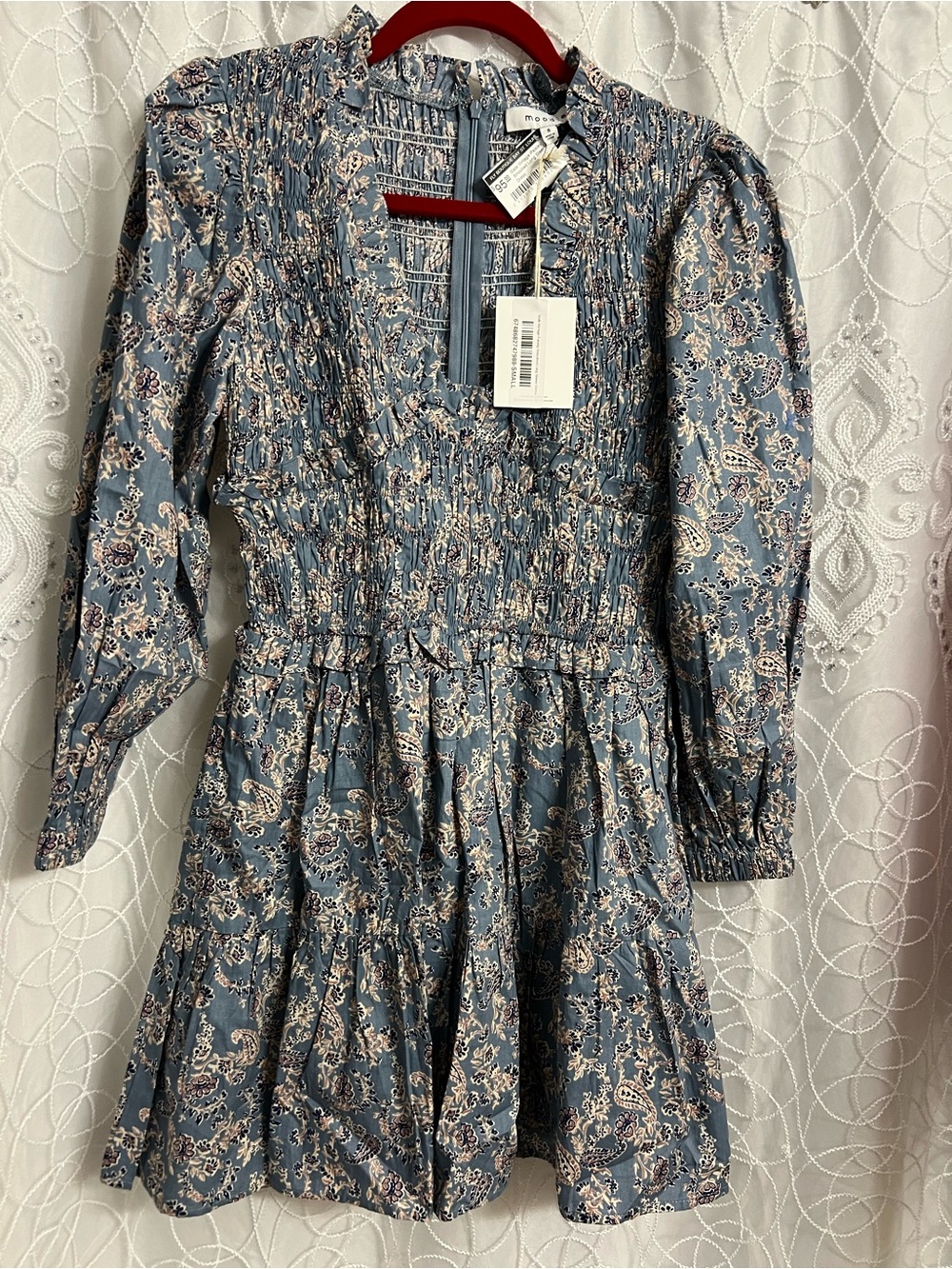 Blue Paisley Smocked Waist Ladies Dress